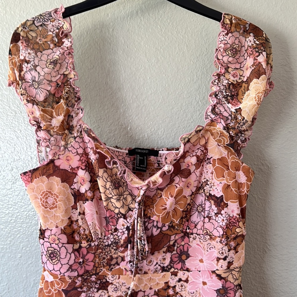 Off the shoulder retro floral 70s baby doll dress - Picture 3 of 5